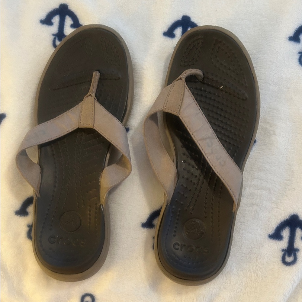 CROCS Tan and Brown Flip Flops